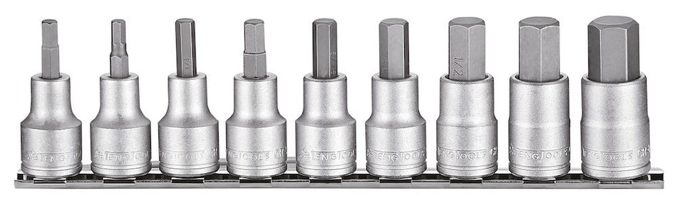 Teng Tools M1209AF 1/2" Drive AF Hex Bit Socket Clip Rail Set 9 Pieces