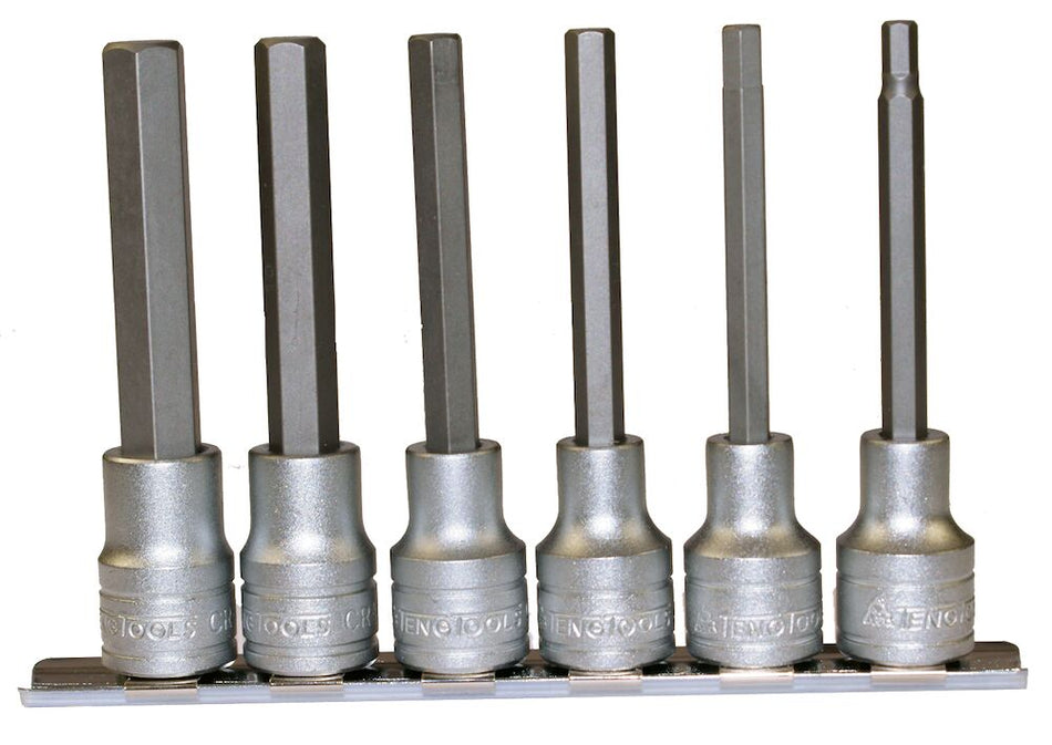 Teng Tools M1211 1/2" Drive Long Hex Bit Socket Clip Rail Set 6 Pieces