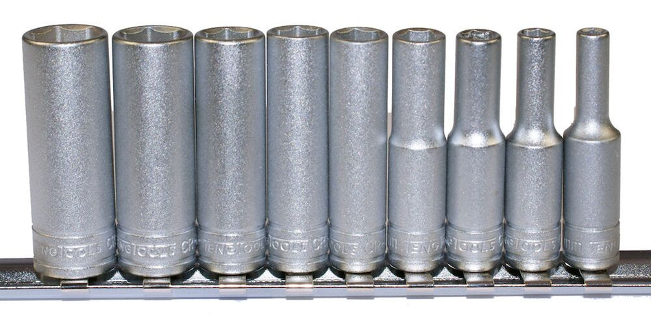 Teng Tools M1407 1/4" Drive Deep Metric Clip Rail Socket Set 9 Pieces