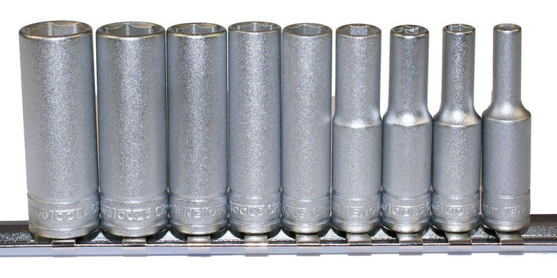 Teng Tools M1407 1/4" Drive Deep Metric Clip Rail Socket Set 9 Pieces