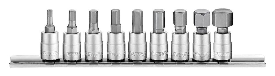 Teng Tools M1409HN 1/4" drive hex bit socket clip rail metric 9-piece set