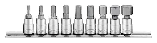 Teng Tools M1409HN 1/4" drive hex bit socket clip rail metric 9-piece set
