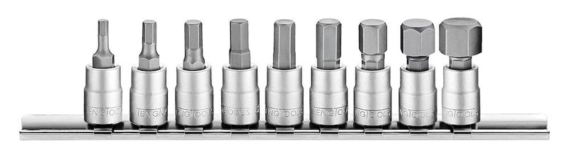 Teng Tools M1409HN 1/4" drive hex bit socket clip rail metric 9-piece set