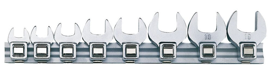 Teng Tools M3808MM 3/8" Drive Metric Crow Foot Wrench Clip Rail Set 8 Pieces