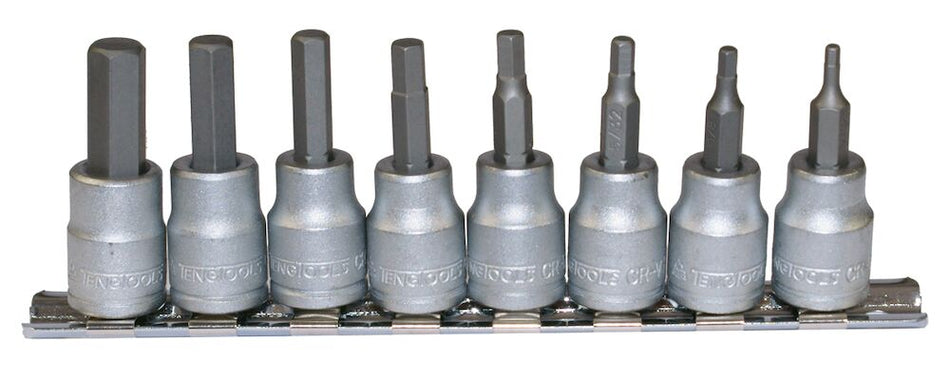 Teng Tools M3811 3/8" Drive AF Hex Bit Socket Clip Rail Set 8 Pieces