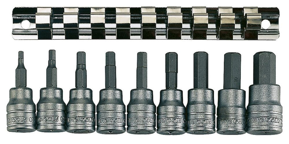 Teng Tools M3812 3/8" Drive Metric Hex Bit Socket Clip Rail Set 9 Pieces