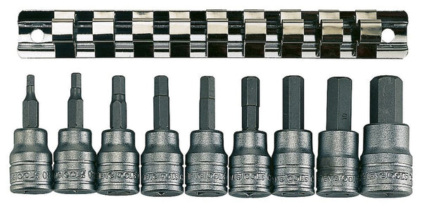 Teng Tools M3812 3/8" Drive Metric Hex Bit Socket Clip Rail Set 9 Pieces