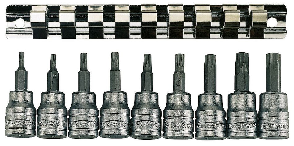 Teng Tools M3813TX 3/8" Drive TX Bit Socket Clip Rail Set 9 Pieces