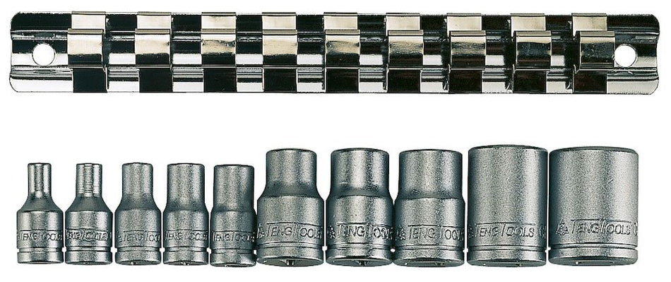 Teng Tools M3814 1/4" and 3/8" Drive TX-E Socket Clip Rail Set 10 Pieces