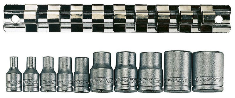 Teng Tools M3814 1/4" and 3/8" Drive TX-E Socket Clip Rail Set 10 Pieces