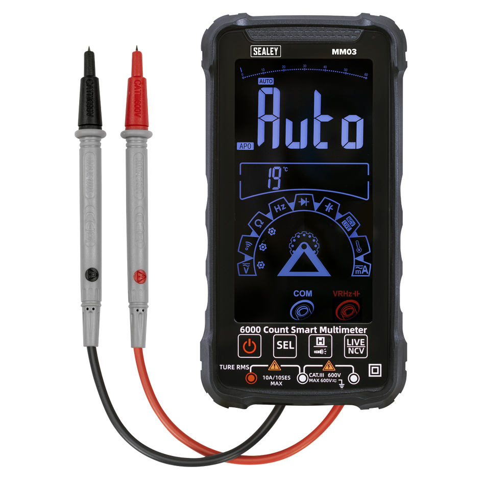 Sealey MM03 Touchscreen Rechargeable Auto-Ranging Digital Smart Multimeter 10-Function