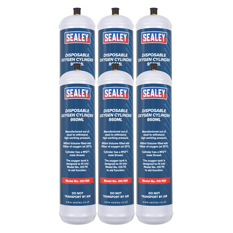 Sealey OX/1006 Disposable Oxygen Cylinder 950ml - Pack of 6