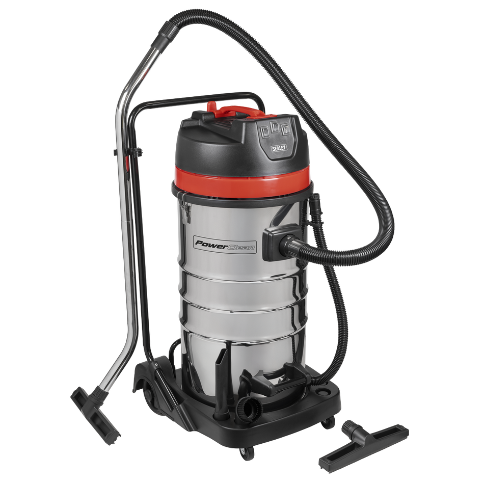 Sealey PC4100 100L Vacuum Cleaner Wet & Dry with Stainless Steel Drum 3000W/230V