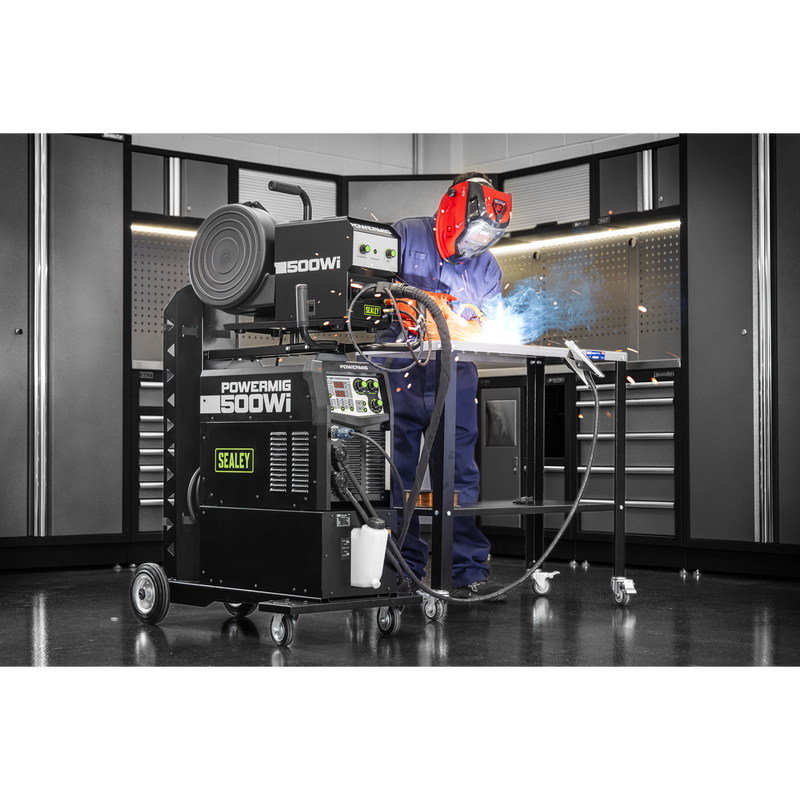 SEALEY POWERMIG500Wi 500A Professional Gas/Gasless MIG/TIG/MMA Inverter Welder with Portable Wire Feeder & Water Cooler 400V 3ph