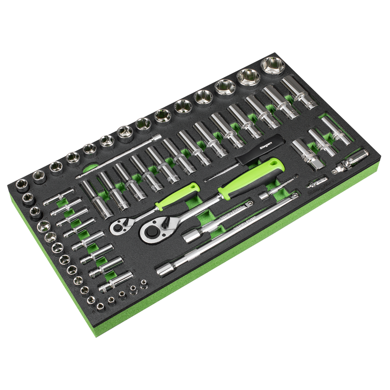 Sealey S01271 Siegen Socket Set with Tool Tray 1/4" & 1/2"Sq Drive 62pc