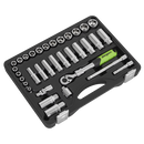 Sealey S01287 Siegen Extending Ratchet Socket Set 3/8"Sq Drive 34pc