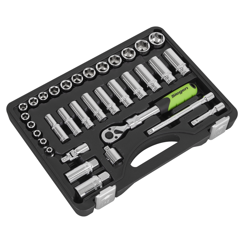 Sealey S01287 Siegen Extending Ratchet Socket Set 3/8"Sq Drive 34pc