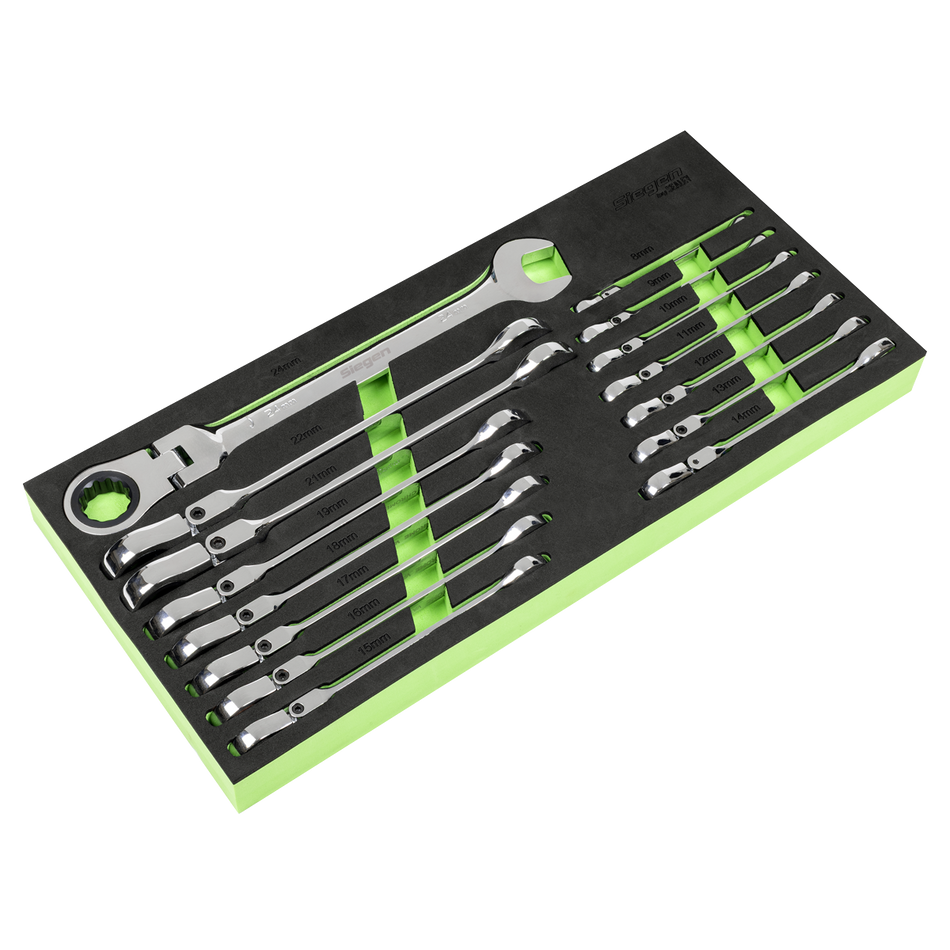 Sealey S01329 Flexi-Head Combination Ratchet Spanner Set 15pc