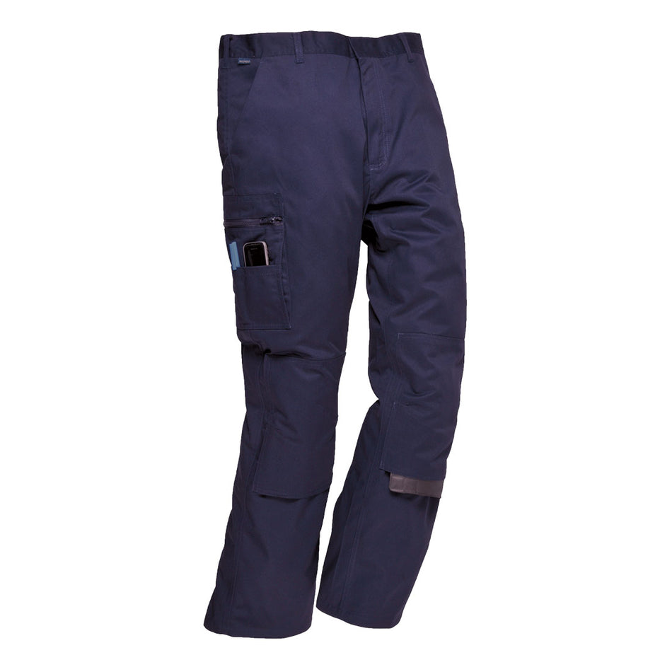 Portwest With an abundance of clever features, the Bradford Trouser is among the best in the market. The poly-cotton fabric is hard wearing and very comfortable and the generous sized pockets are ideal for tools and valuables.