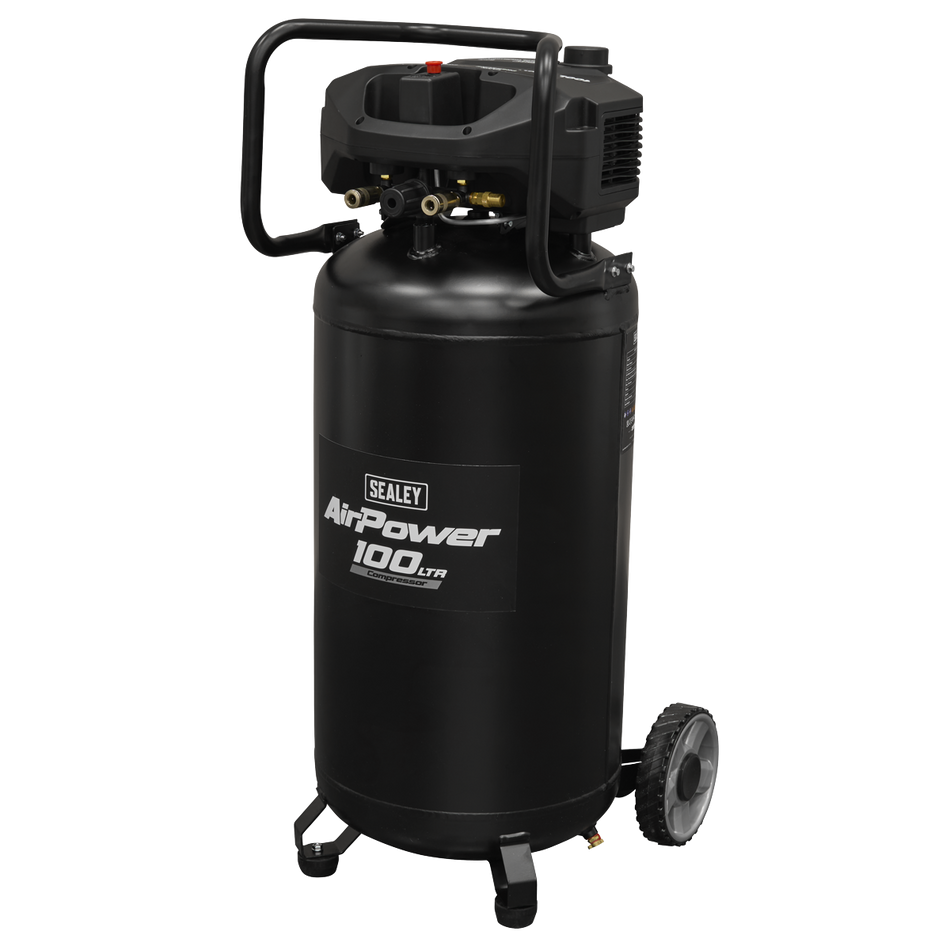 Sealey SAC100V 100L Oil Free Belt Drive Vertical Compressor 2.5hp