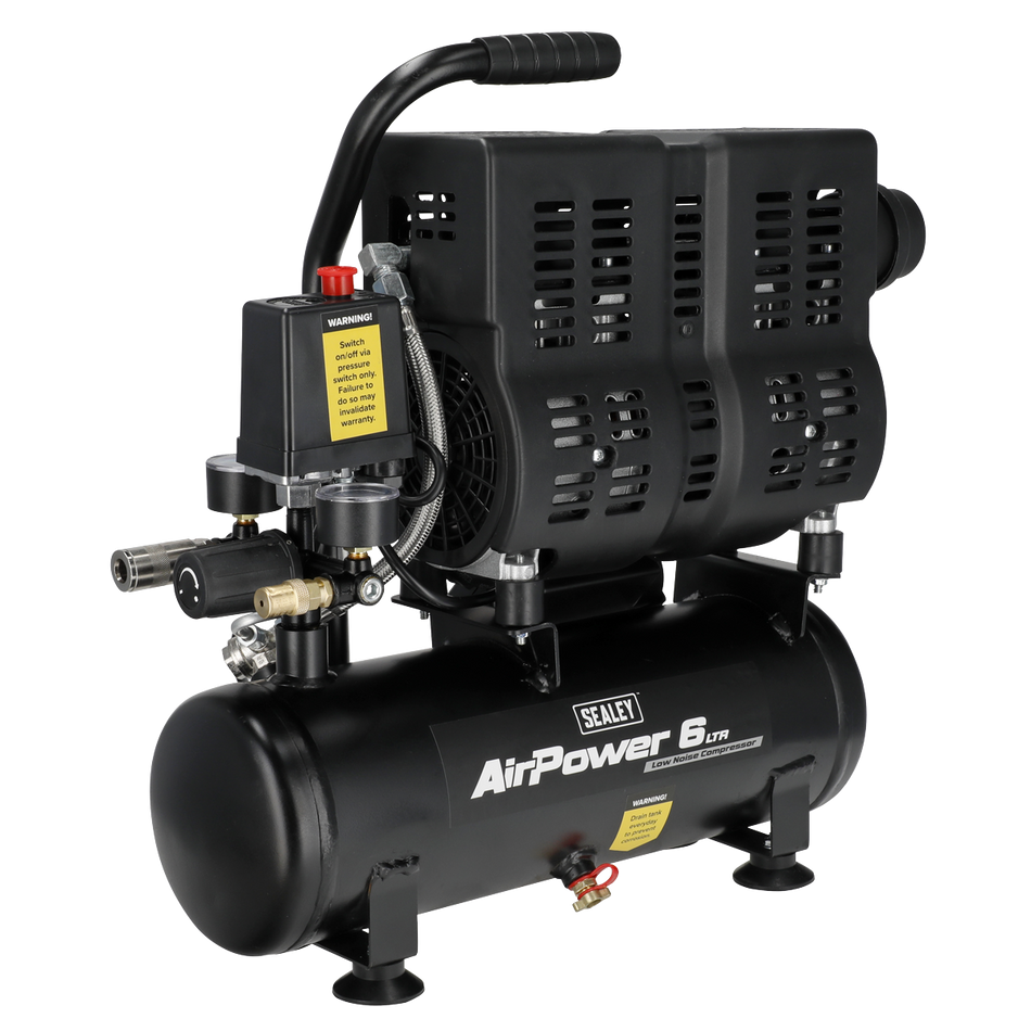 Sealey SAC6000S 6L Oil Free Low Noise Direct Drive Air Compressor 1hp