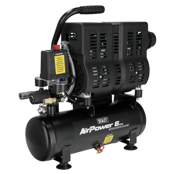 Sealey SAC6000S 6L Oil Free Low Noise Direct Drive Air Compressor 1hp