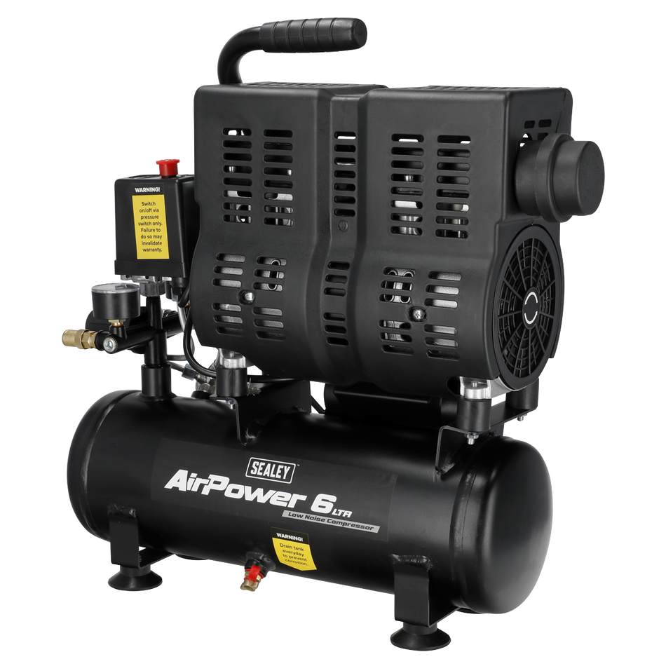 Sealey SAC6000S 6L Oil Free Low Noise Direct Drive Air Compressor 1hp