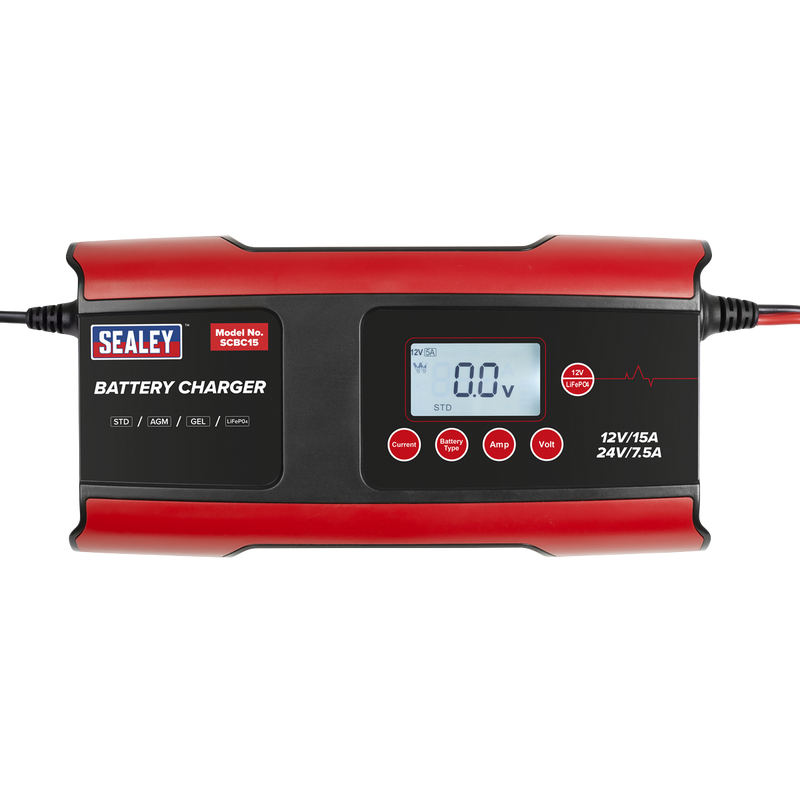 Sealey SCBC15 12/24V Compact Smart Battery Charger & Maintainer 15A