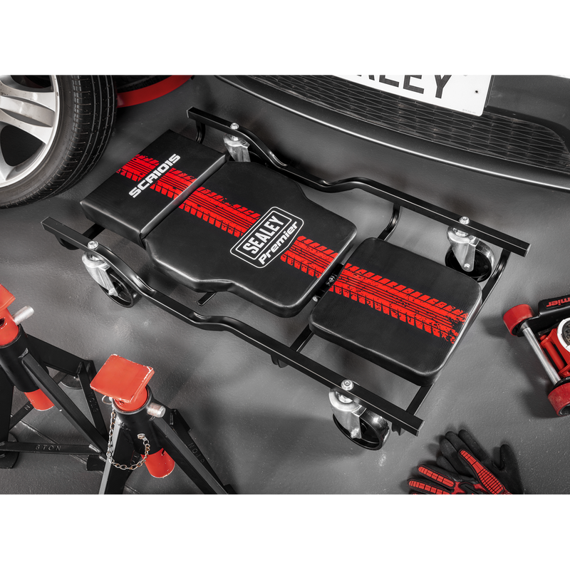 SEALEY SCR101S Steel Creeper with 4 Rough Ground 5" Wheels & Adjustable Back/Headrest