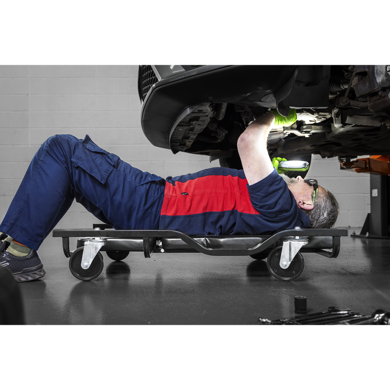 SEALEY SCR101S Steel Creeper with 4 Rough Ground 5" Wheels & Adjustable Back/Headrest