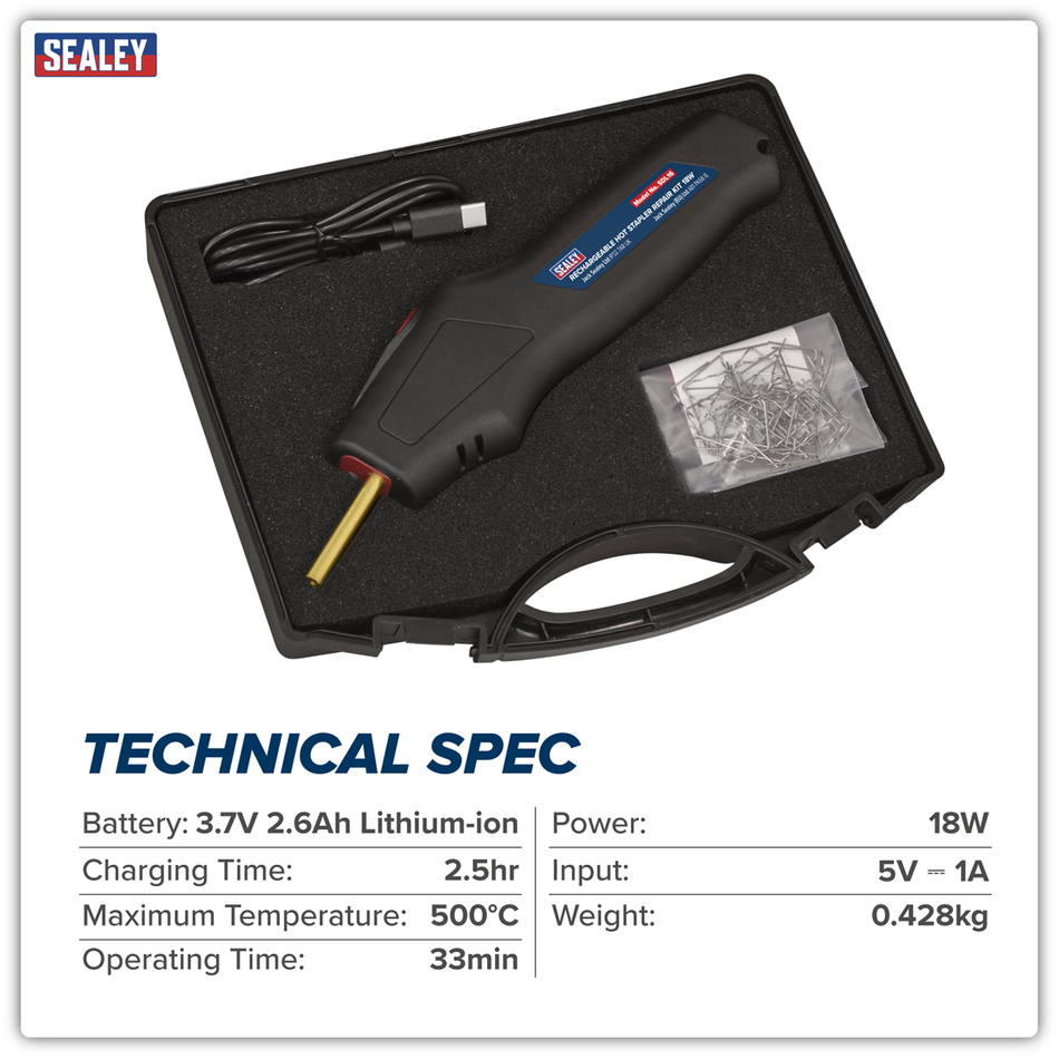 Sealey SDL16 Rechargeable Hot Stapler Repair Kit 18W