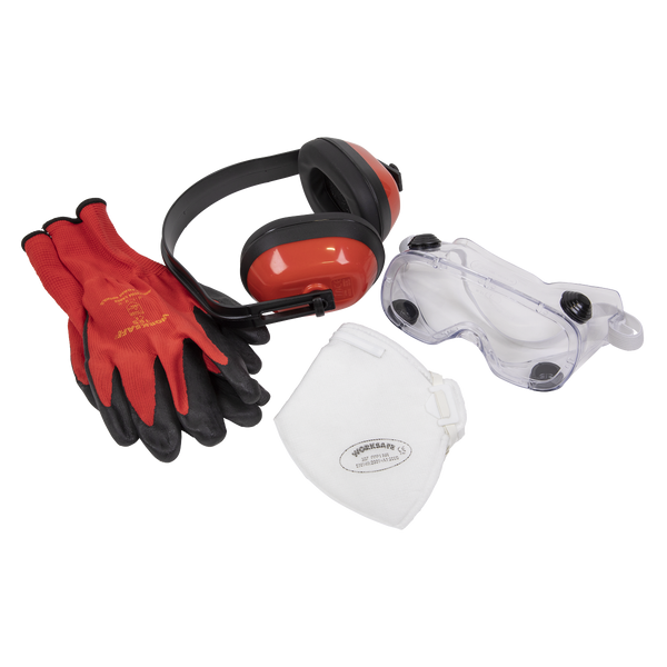 Sealey SEP2 WorksafeÂ¨ Flexi Grip Gloves, FFP1 Mask, Goggles & Ear Defenders