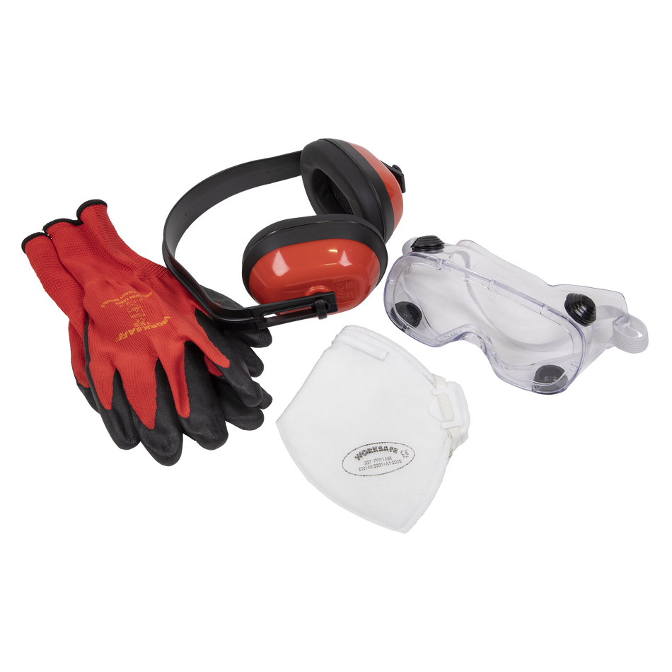 Sealey SEP2 Worksafe¬® Flexi Grip Gloves, FFP1 Mask, Goggles & Ear Defenders