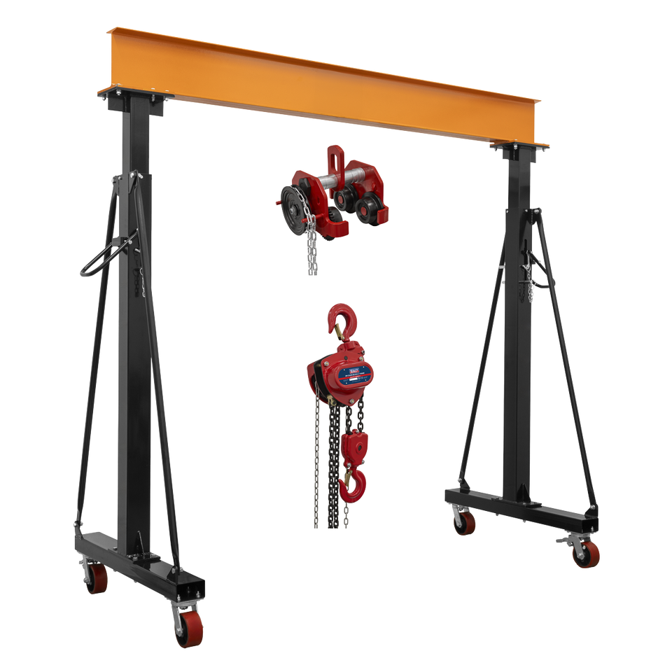 Sealey SG3000KITG Portable Adjustable Gantry Frame with Geared Trolley & Hoist Combo 3 Tonne