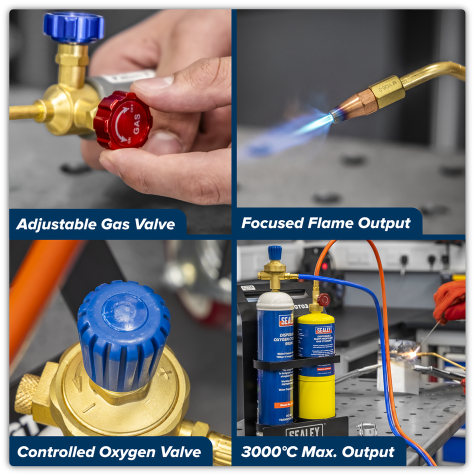 Sealey SMGKIT02 MAPP Gas & Oxygen Brazing Kit with 400g MAPP Cylinder & 950ml Oxygen Cylinder