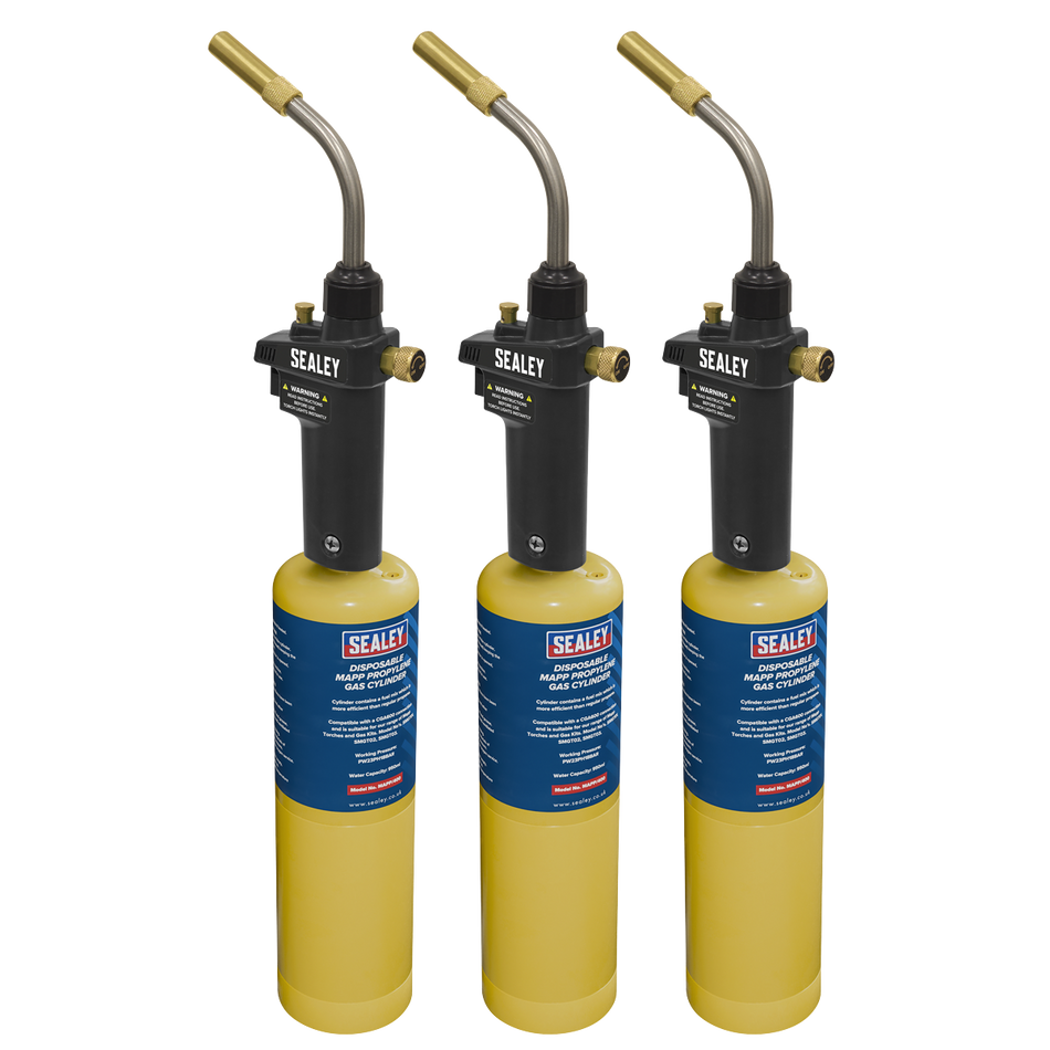 Sealey SMGKIT03 Brazing & Soldering MAPP Gas Torch & MAPP Cylinder - Pack of 3