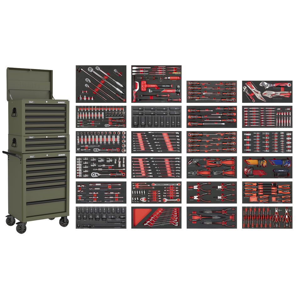Sealey SPTCOMBO3K Superline PRO® Tool Chest Combination 14 Drawer with 447pc Tool Kit - Khaki