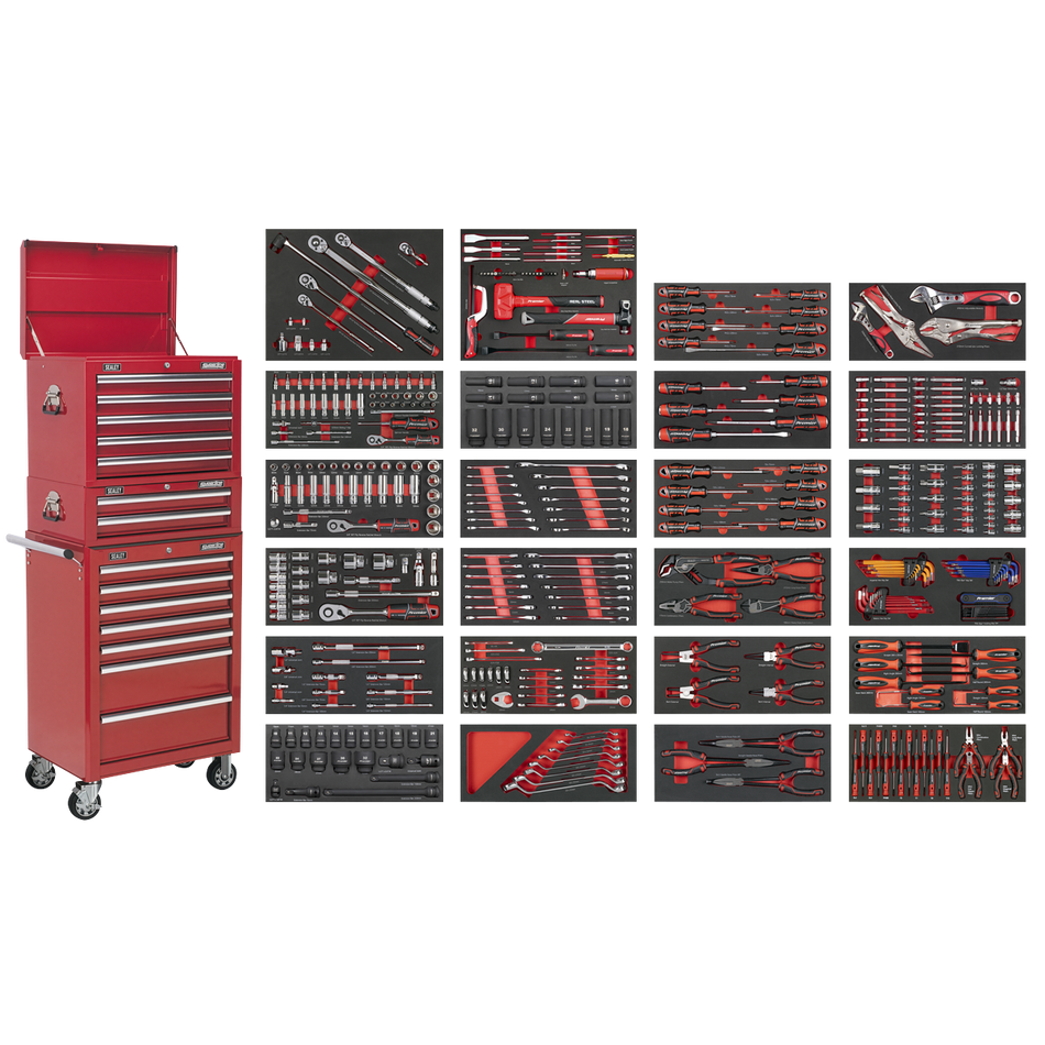 Sealey SPTCOMBO3R Superline PRO® Tool Chest Combination 14 Drawer with 447pc Tool Kit - Red