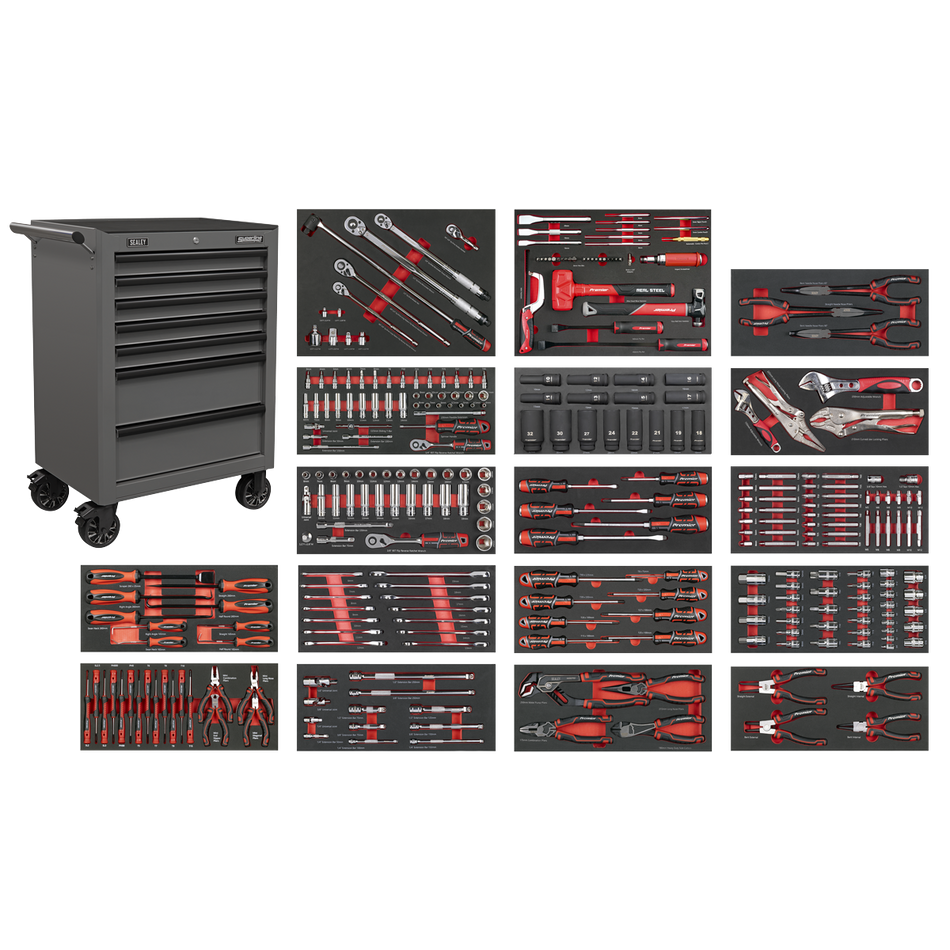 Sealey SPTCOMBO4G Superline PRO® Roll Cab 7 Drawer with 305pc Tool Kit - Grey