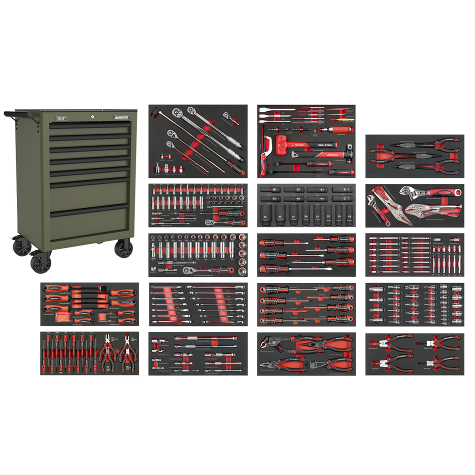 Sealey SPTCOMBO4K Superline PRO® Roll Cab 7 Drawer with 305pc Tool Kit - Khaki