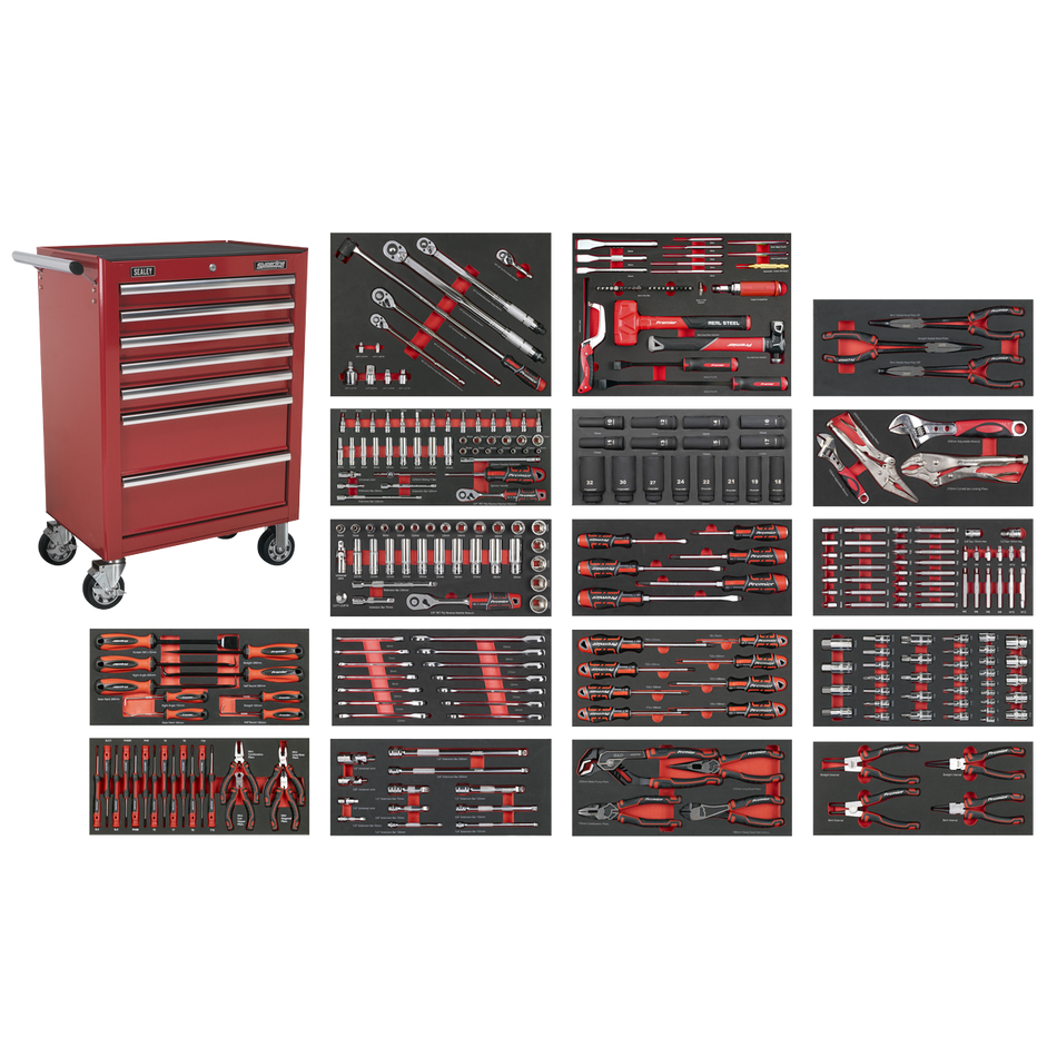 Sealey SPTCOMBO4R Superline PRO® Rollcab 7 Drawer with 305pc Tool Kit - Red