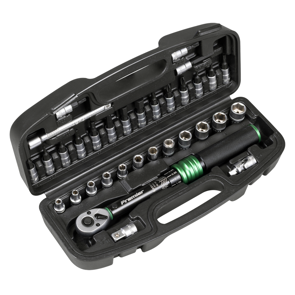 Sealey STW910B Premier Black Torque Wrench Set 1/4"Sq Drive 5-25Nm 33pc
