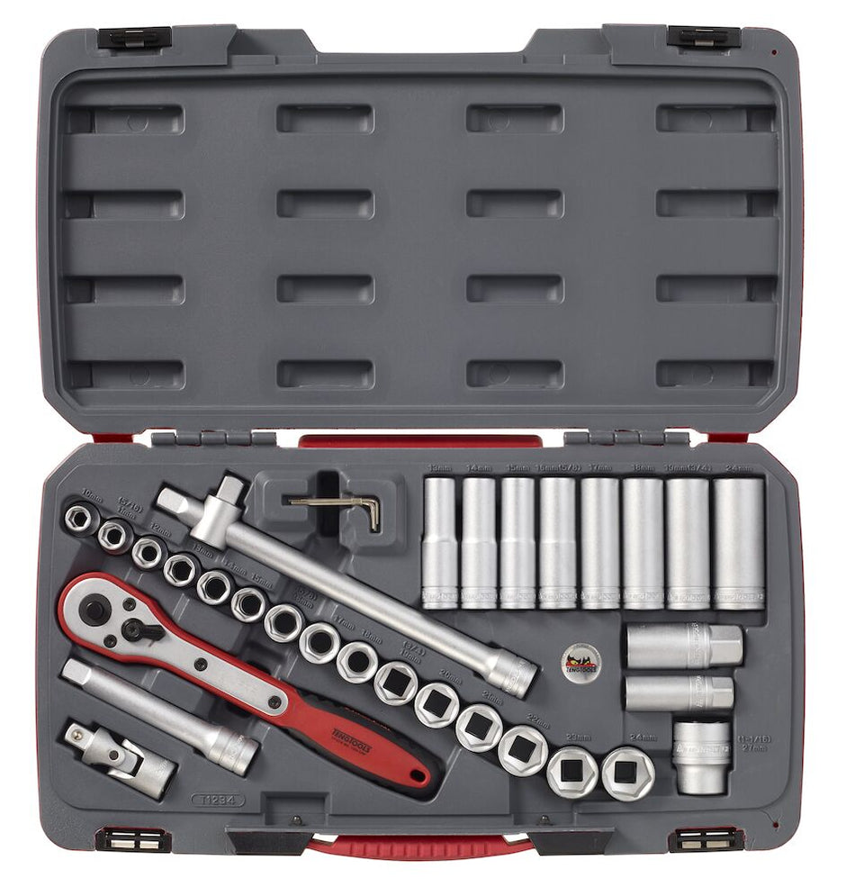 Teng Tools T1234 MECCA PRO 1/2" Socket Set 6 pt 34 Pieces