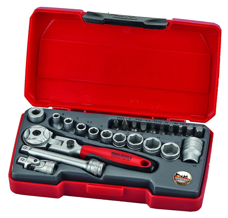 Teng Tools T1424S Socket Set 1/4" Drive Metric 20 Pieces Stubby Ratchet