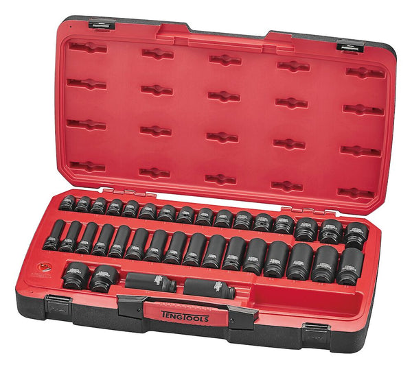 Teng Tools T9240 Impact Socket Set 1/2" Drive mm Regular and Deep DIN 40 Pieces