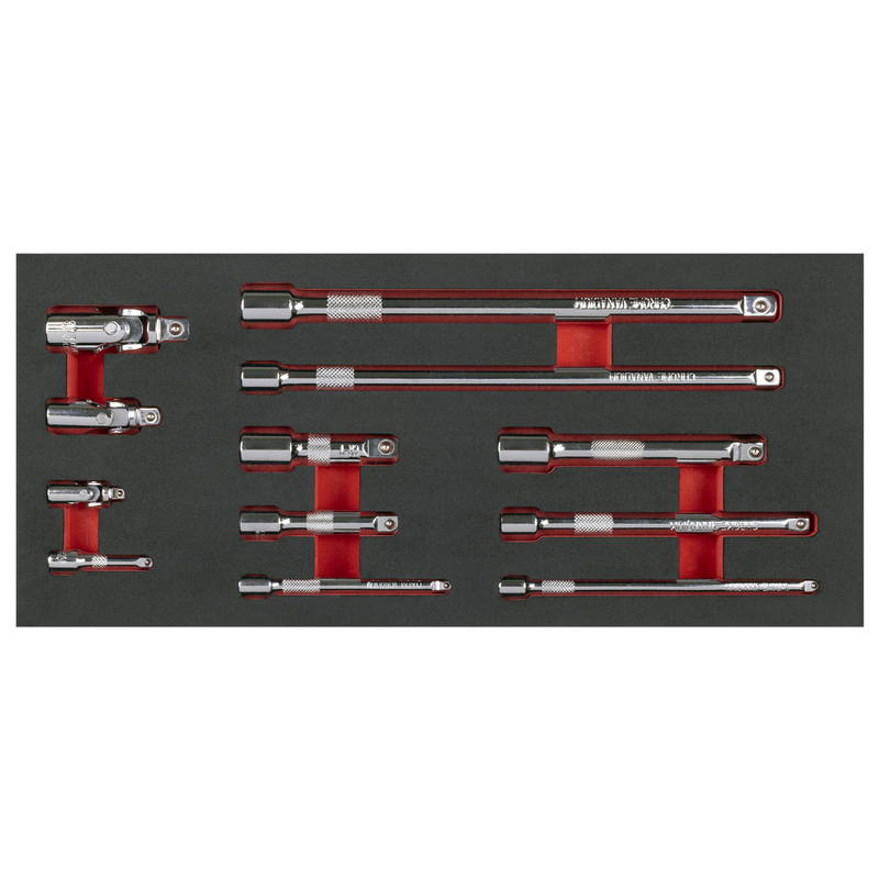 Sealey TBT44 Wobble Extension Bar Set with Tool Tray 1/4", 3/8" & 1/2"Sq Drive 12pc