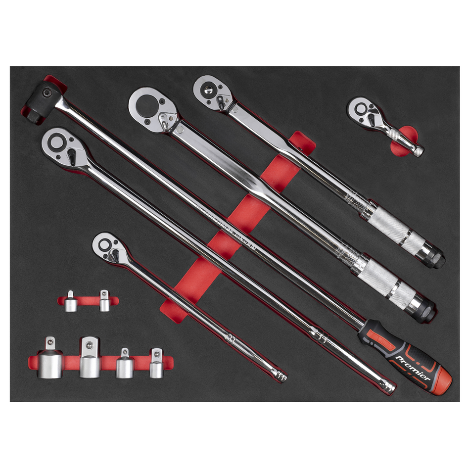 Sealey TBT45 Ratchet, Torque Wrench, Breaker Bar & Socket Adaptor Set with Tool Tray 3/8"Sq & 1/2"Sq Drive 12pc