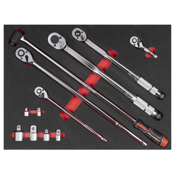 Sealey TBT45 Ratchet, Torque Wrench, Breaker Bar & Socket Adaptor Set with Tool Tray 3/8"Sq & 1/2"Sq Drive 12pc