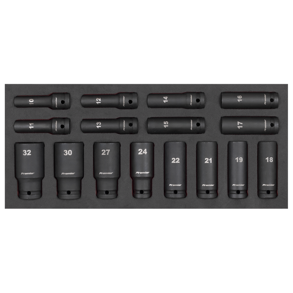 Sealey TBT47 Deep Impact Socket Set with Tool Tray 1/2"Sq Drive 16pc