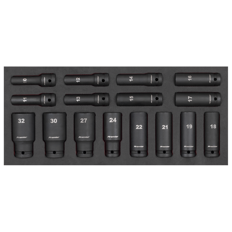 Sealey TBT47 Deep Impact Socket Set with Tool Tray 1/2"Sq Drive 16pc